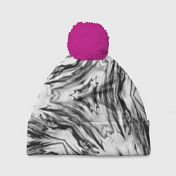 Шапка с помпоном Черно-белый абстрактный узор Трио, цвет: 3D-малиновый