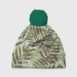 Шапка с помпоном Зелёные и Белые Листья Джунглей, цвет: 3D-зеленый