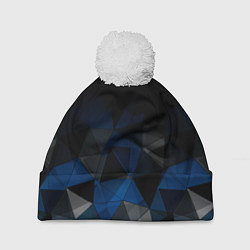 Шапка c помпоном Черно-синий геометрический