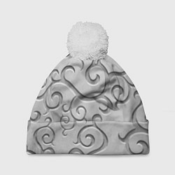 Шапка с помпоном Ажурный орнамент на поверхности металла, цвет: 3D-белый
