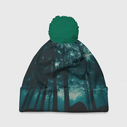 Шапка с помпоном Тёмный лес на закате, цвет: 3D-зеленый