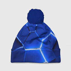 Шапка с помпоном Синие неоновые геометрические плиты, цвет: 3D-тёмно-синий