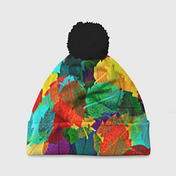 Шапка с помпоном Colored leaves, цвет: 3D-черный