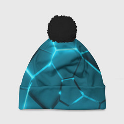 Шапка с помпоном Ледяные неоновые геометрические плиты, цвет: 3D-черный