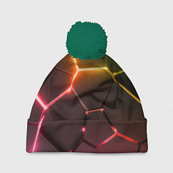 Шапка с помпоном Неоновые радужные плиты, цвет: 3D-зеленый