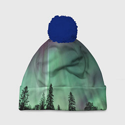 Шапка c помпоном Сияние над лесом
