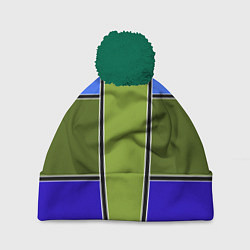 Шапка с помпоном Зелено- синий геометрический дизайн, цвет: 3D-зеленый