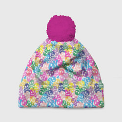 Шапка c помпоном Череп и сердца