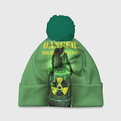 Шапка с помпоном Мутант - Опасность: высокая радиация!, цвет: 3D-зеленый