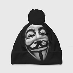 Шапка с помпоном Маска анонимуса - Гай Фокс, цвет: 3D-черный