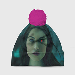 Шапка с помпоном Женщина - киборг, цвет: 3D-малиновый