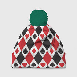 Шапка с помпоном Фон из карточных мастей, цвет: 3D-зеленый