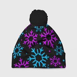 Шапка с помпоном Неоновые снежинки, цвет: 3D-черный