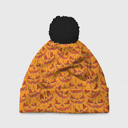 Шапка с помпоном Halloween Pumpkin Pattern, цвет: 3D-черный