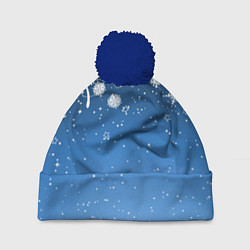 Шапка c помпоном Снежный узор на синем фоне