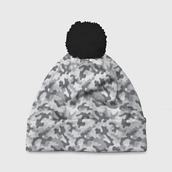 Шапка с помпоном Камуфляж зимний мелкий, цвет: 3D-черный