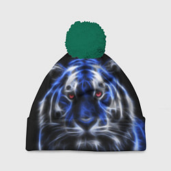 Шапка с помпоном Синий неоновый тигр, цвет: 3D-зеленый
