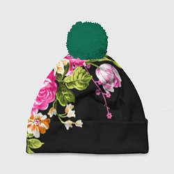Шапка с помпоном Букет цветов, цвет: 3D-зеленый