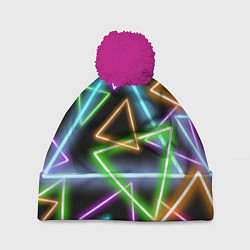 Шапка c помпоном Неоновые треугольники - текстура