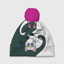 Шапка с помпоном Луна и Артемис инь-янь, цвет: 3D-малиновый