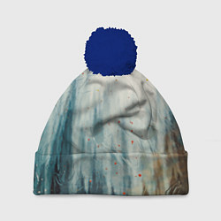 Шапка с помпоном Абстрактные водянистые паттерны и краски, цвет: 3D-тёмно-синий