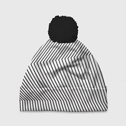 Шапка с помпоном Ломанные линии и оптическая иллюзия, цвет: 3D-черный