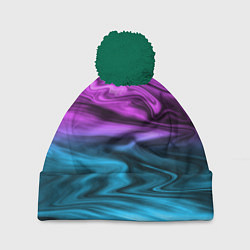 Шапка с помпоном Синий с фиолетовым размытый абстрактный узор, цвет: 3D-зеленый