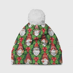 Шапка с помпоном Новогодние гномы - паттерн, цвет: 3D-белый