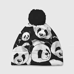 Шапка с помпоном С пандами паттерн, цвет: 3D-черный