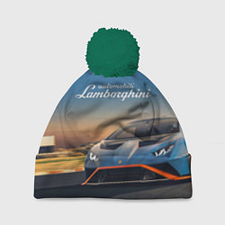 Шапка с помпоном Lamborghini Huracan STO - car racing, цвет: 3D-зеленый