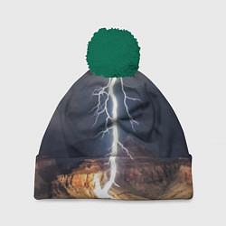 Шапка с помпоном Мощная молния в горах, цвет: 3D-зеленый