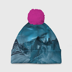 Шапка с помпоном Снежные горные вершины, цвет: 3D-малиновый