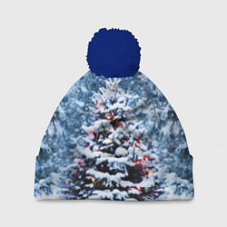 Шапка с помпоном Новогодняя ёлка в лесу, цвет: 3D-тёмно-синий