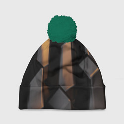 Шапка с помпоном Абстрактные тёмные геометрические блоки, цвет: 3D-зеленый