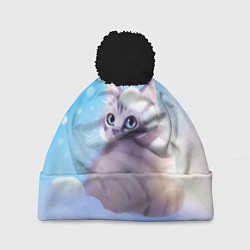 Шапка c помпоном Заснеженный котик