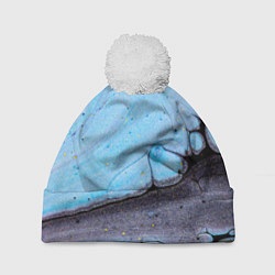 Шапка с помпоном Синий и тёмный песок и краски, цвет: 3D-белый