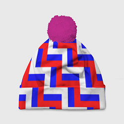 Шапка c помпоном Плетение триколор