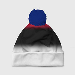 Шапка c помпоном Размытый полосатый узор черный красный белый