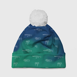 Шапка с помпоном Стволы автоматы паттерн, цвет: 3D-белый