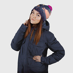 Шапка с помпоном Футуристичный город с металлической птицей, цвет: 3D-малиновый — фото 2