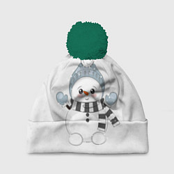 Шапка с помпоном Милый снеговик и снежинки, цвет: 3D-зеленый