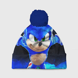 Шапка с помпоном Sonic неоновый дым, цвет: 3D-тёмно-синий