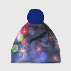 Шапка с помпоном Поп арт неоновые звезды космического неба, цвет: 3D-тёмно-синий