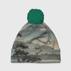 Шапка с помпоном Великий вулкан Фудзияма, цвет: 3D-зеленый