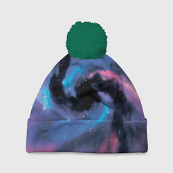 Шапка с помпоном Ручная роспись галактики акварелью, цвет: 3D-зеленый