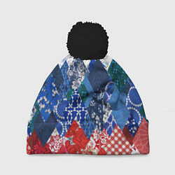 Шапка c помпоном Флаг России в стиле пэчворк
