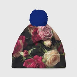 Шапка с помпоном Нежные кустовые розы, цвет: 3D-тёмно-синий