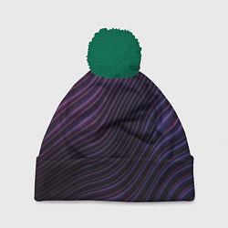Шапка с помпоном Фиолетово-синяя волнообразная абстракция, цвет: 3D-зеленый