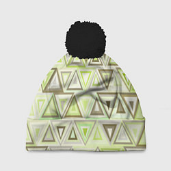 Шапка с помпоном Геометрический светло-зелёный паттерн из треугольн, цвет: 3D-черный