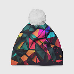 Шапка с помпоном Неоновые абстрактные камушки, цвет: 3D-белый